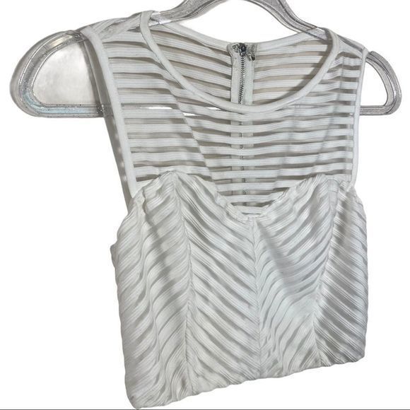 Niki Biki White Sheer‎ Striped Cropped Top - Picture 3 of 6